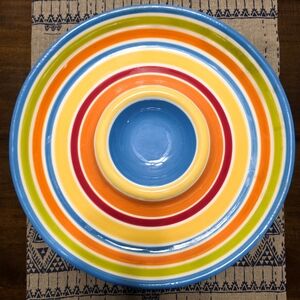 Pier 1 Imports Cabana Collection Large Chip & Salsa Bowl Handpainted  Home Decor